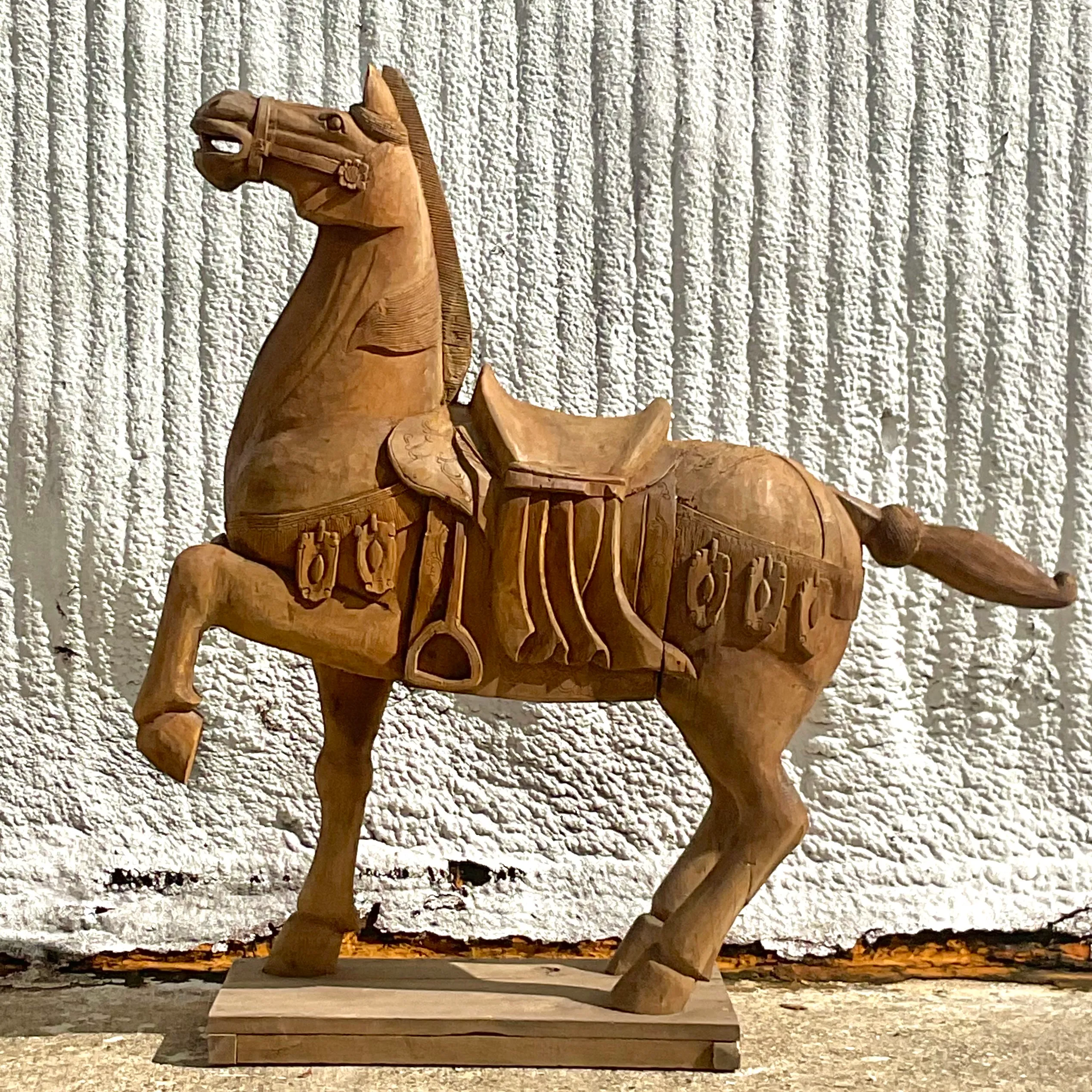 Vintage Carousel Boho Carved Wooden Horse — additional photo 1