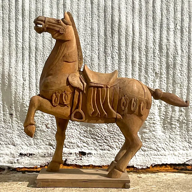 Vintage Carousel Boho Carved Wooden Horse — additional photo 1