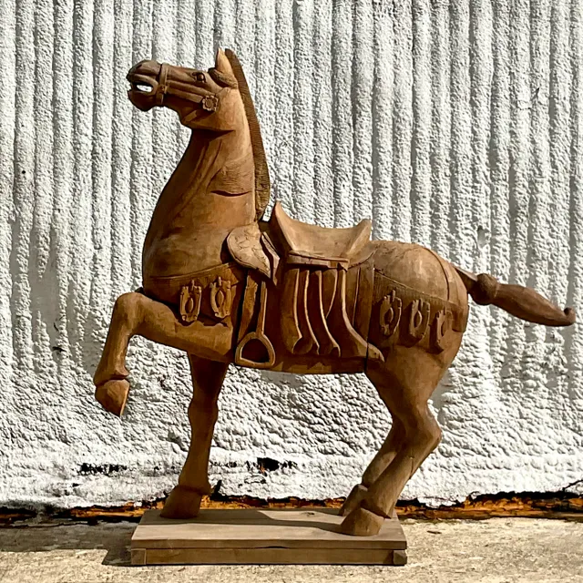 Vintage Carousel Boho Carved Wooden Horse — additional photo 2