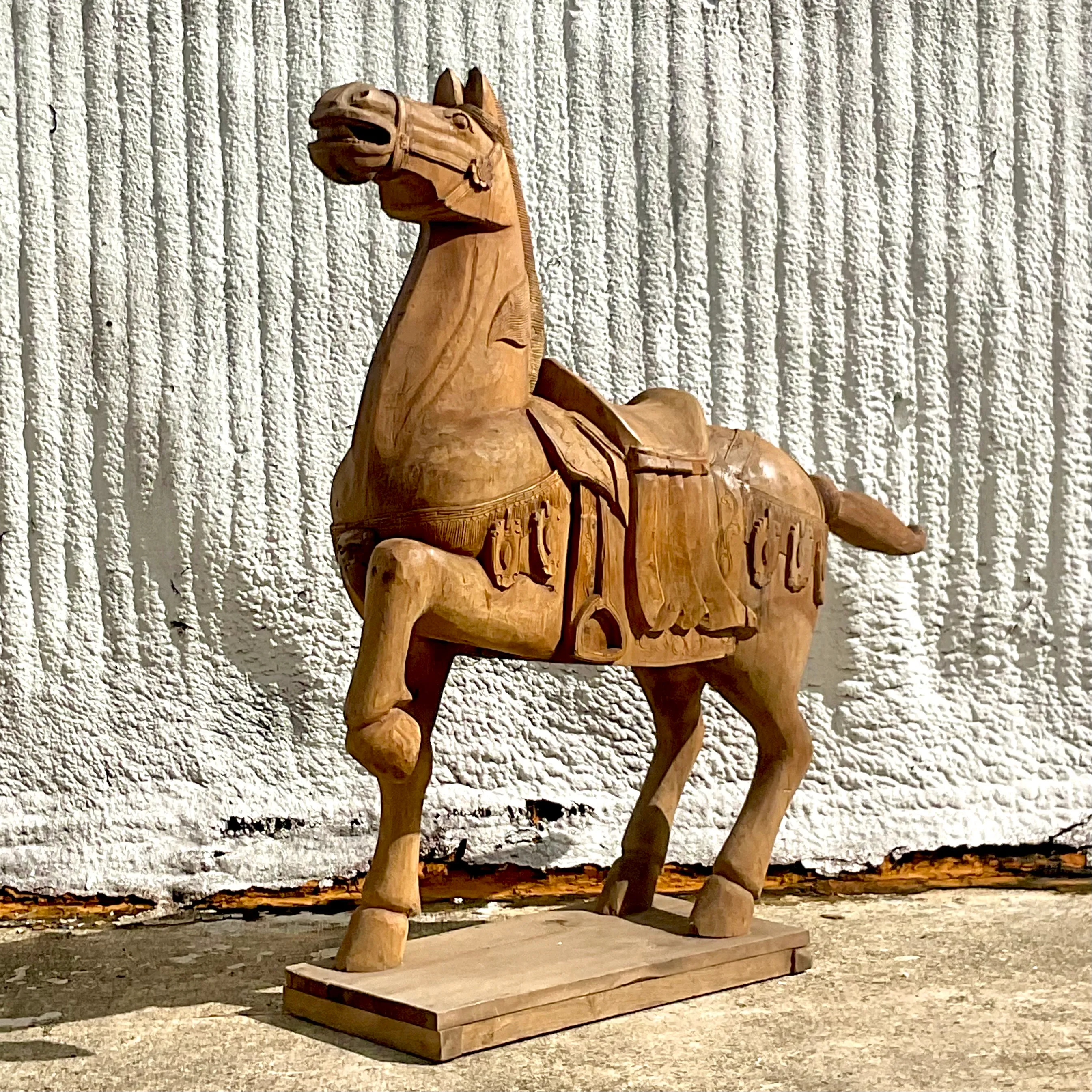 Vintage Carousel Boho Carved Wooden Horse — additional photo 3