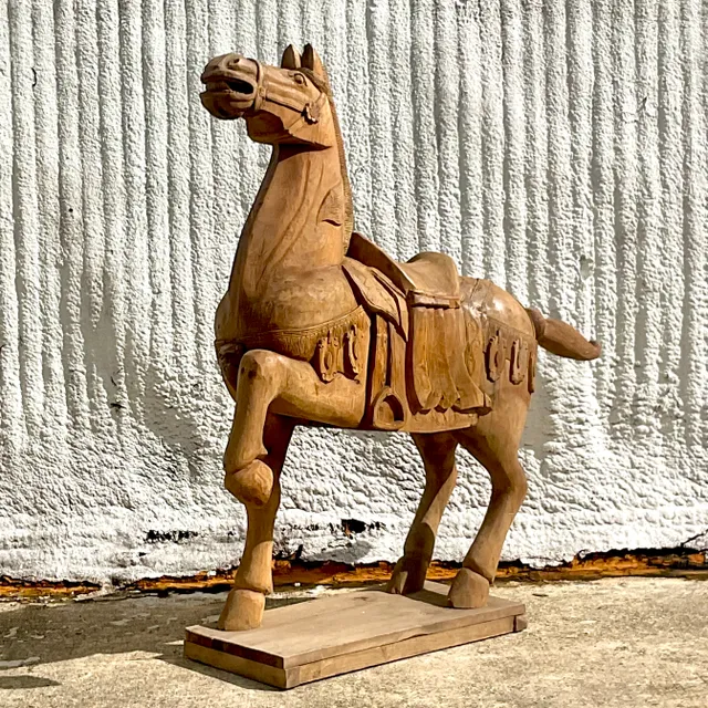 Vintage Carousel Boho Carved Wooden Horse — additional photo 3