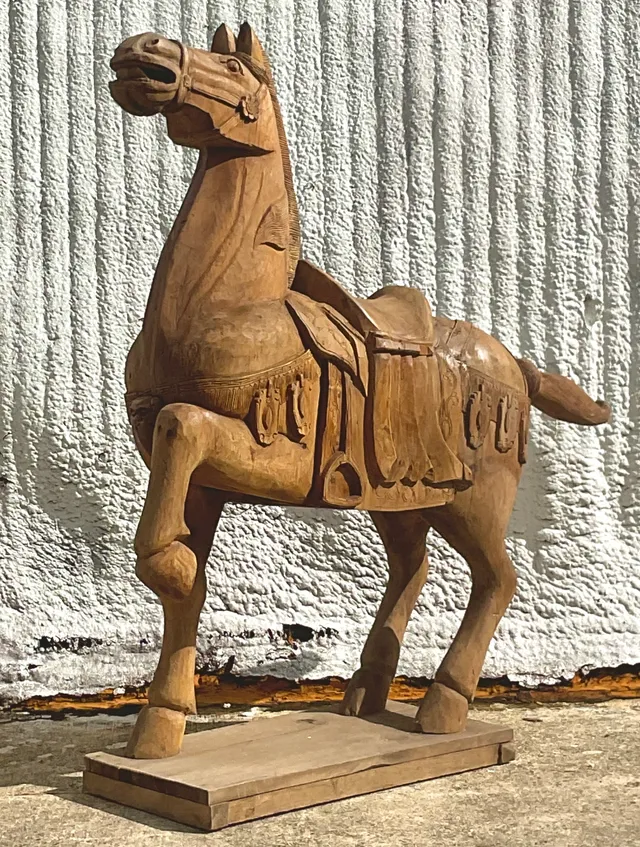Vintage Carousel Boho Carved Wooden Horse — additional photo 4