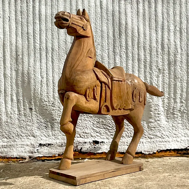 Vintage Carousel Boho Carved Wooden Horse — additional photo 5