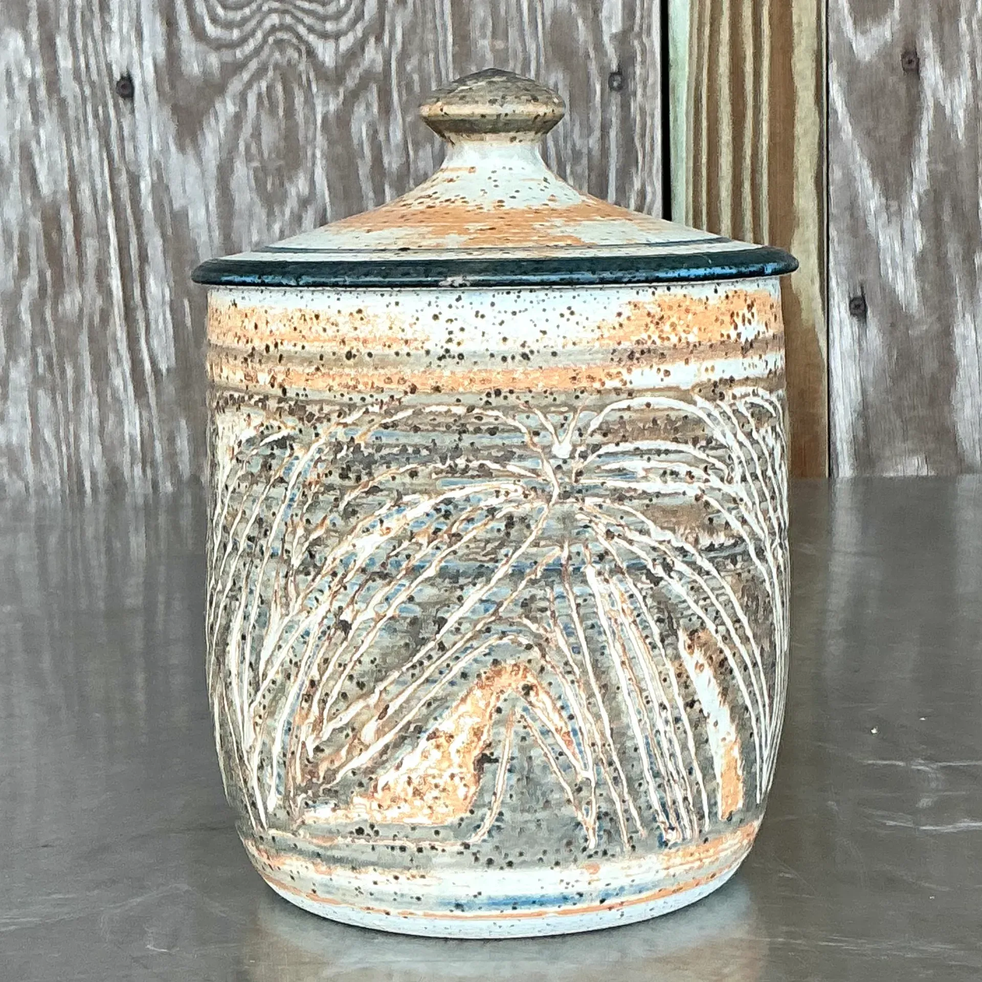 Vintage Boho Original Studio Pottery Lidded Urn — additional photo 1