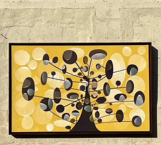 Vintage Boho Original Geometric Abstract Oil On Canvas — additional photo 1