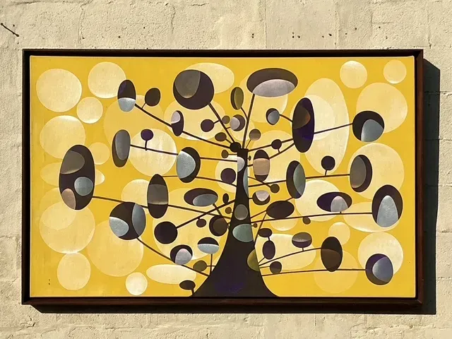 Vintage Boho Original Geometric Abstract Oil On Canvas — additional photo 2