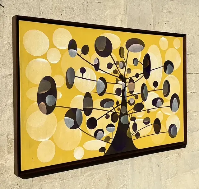Vintage Boho Original Geometric Abstract Oil On Canvas — additional photo 3