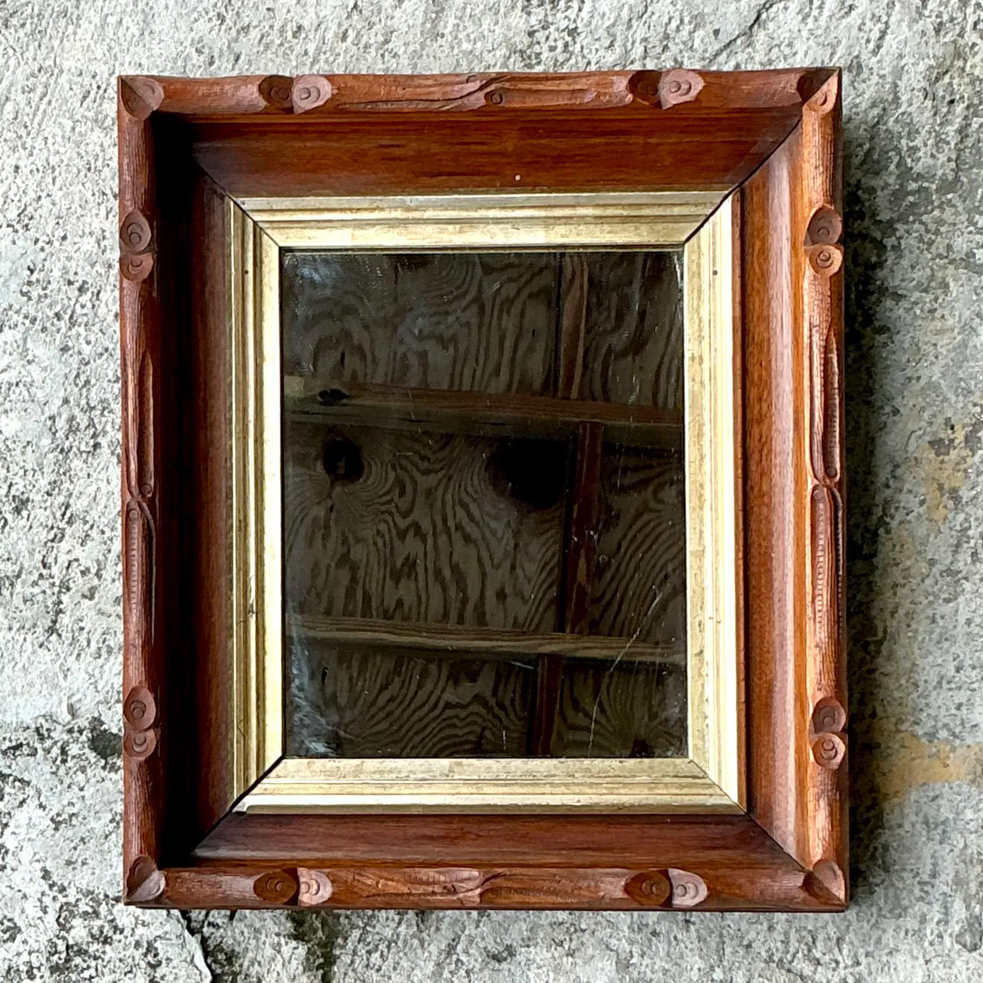 Vintage Boho Carved Faux Bois Mirror — additional photo 1