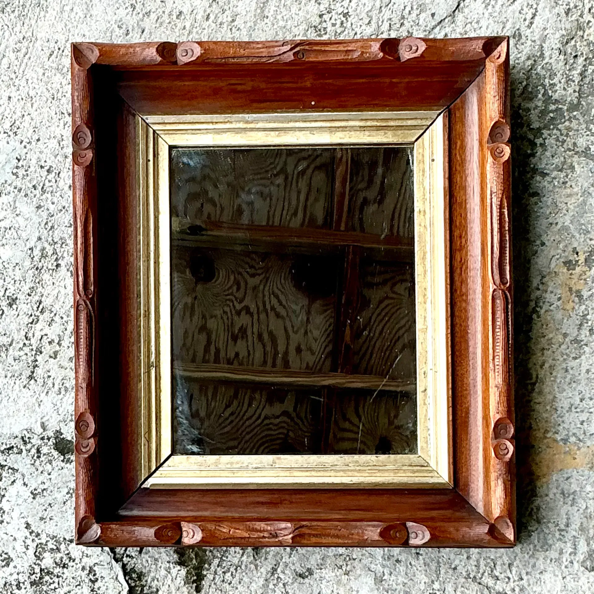 Vintage Boho Carved Faux Bois Mirror — additional photo 2