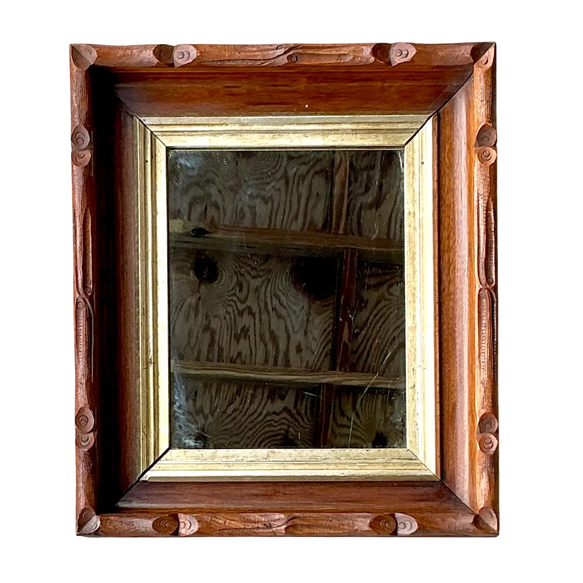 Vintage Boho Carved Faux Bois Mirror