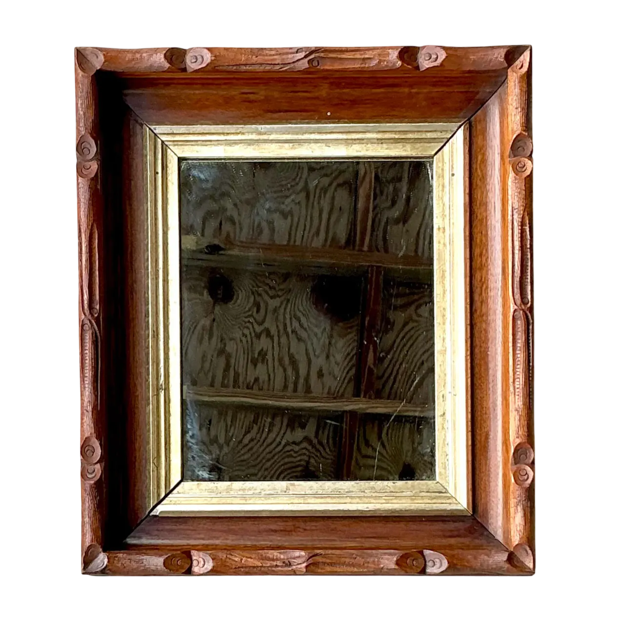 Vintage Boho Carved Faux Bois Mirror