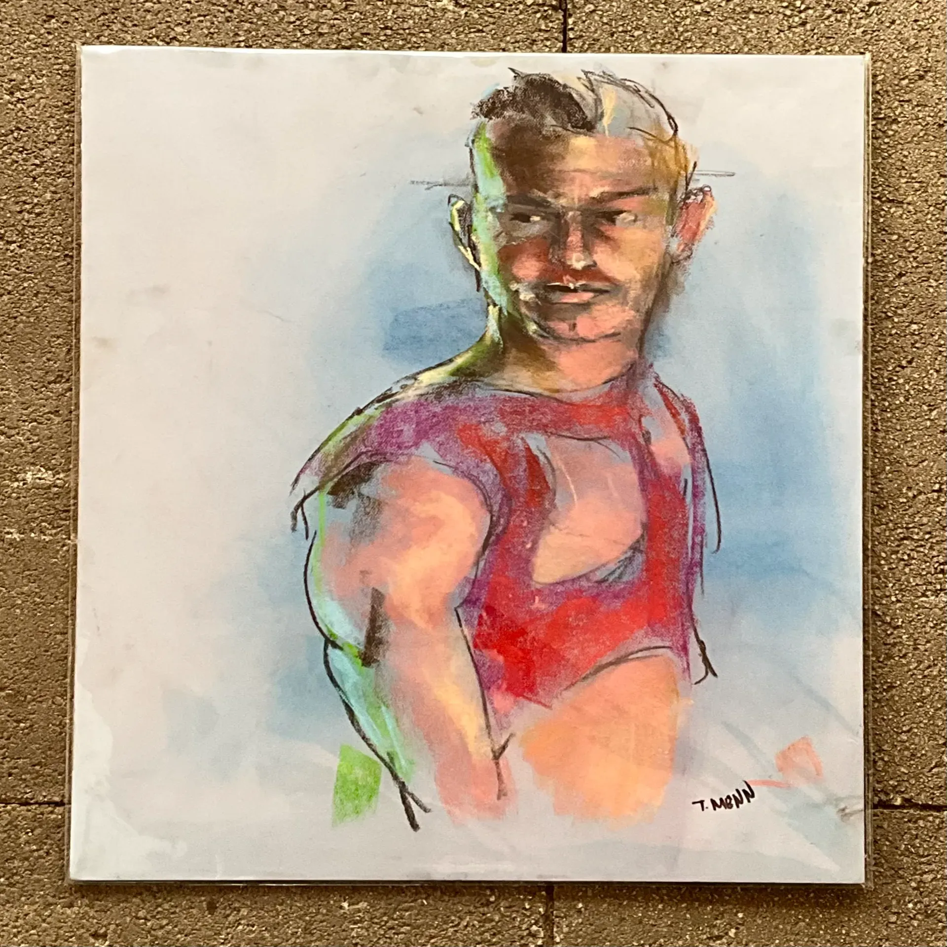 Vintage Boho Original Signed Pastel Portrait — additional photo 1