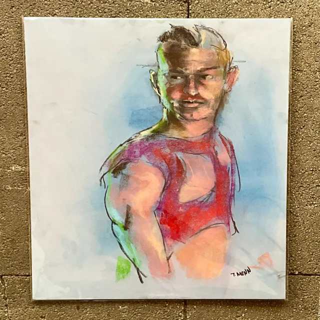 Vintage Boho Original Signed Pastel Portrait — additional photo 2