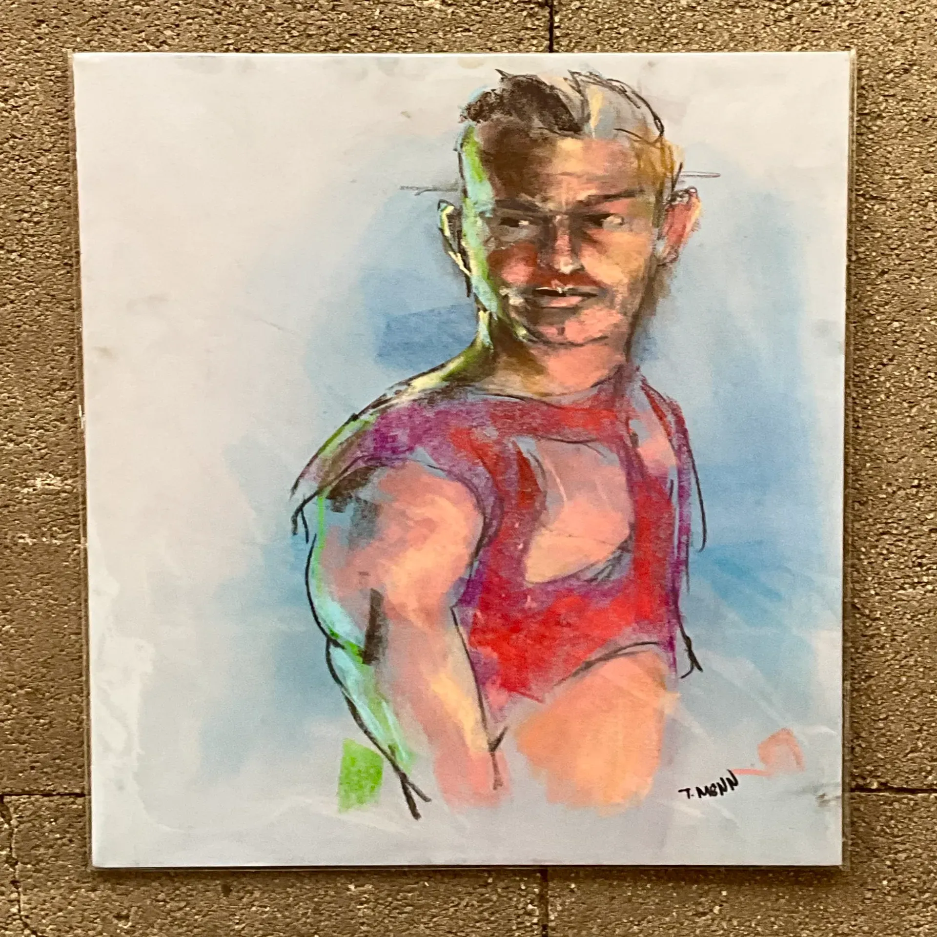 Vintage Boho Original Signed Pastel Portrait — additional photo 3