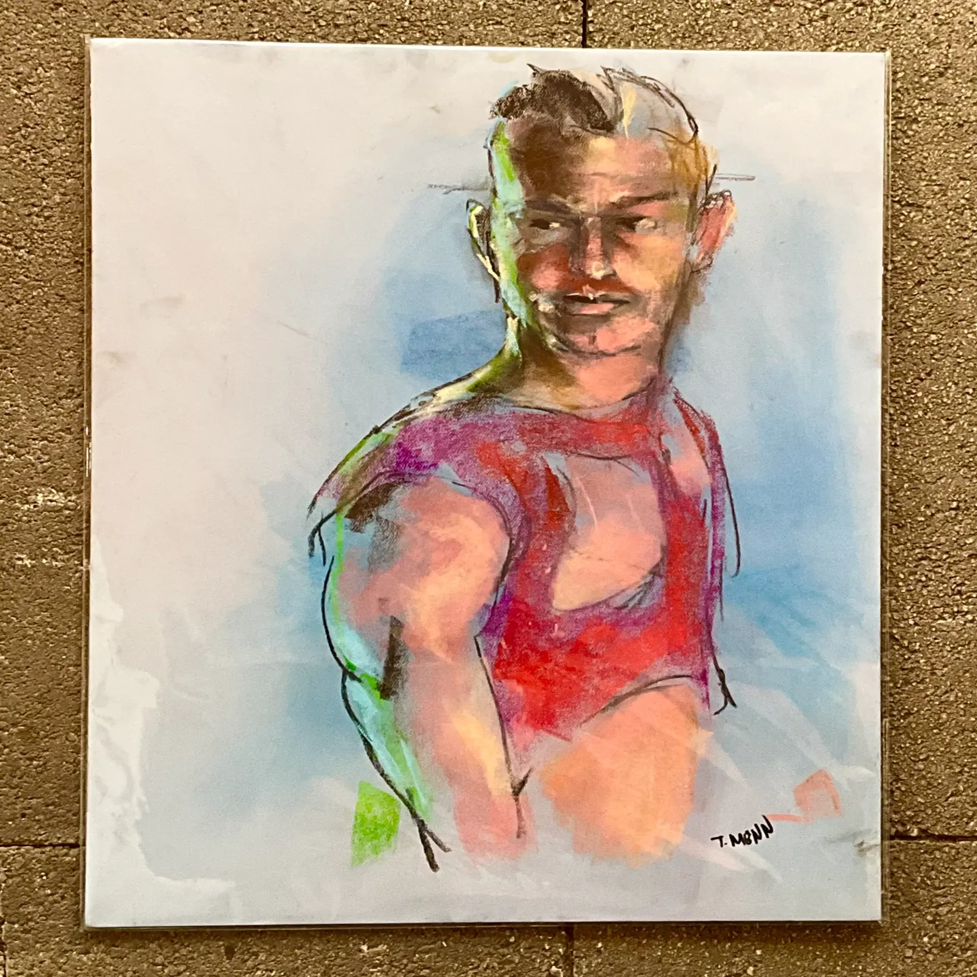 Vintage Boho Original Signed Pastel Portrait — additional photo 4