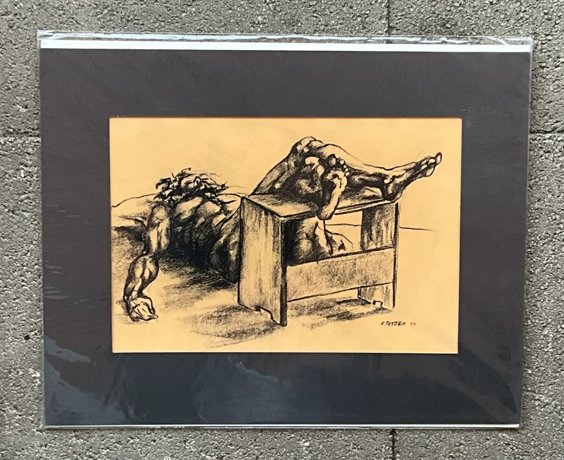 Vintage Boho Original Signed Nude Sketch - Synthetic, 20W x 15.75H — additional photo 6