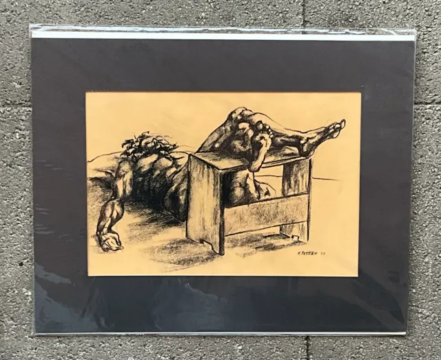 Vintage Boho Original Signed Nude Sketch - Synthetic, 20W x 15.75H — additional photo 6
