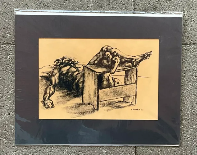 Vintage Boho Original Signed Nude Sketch - Synthetic, 20W x 15.75H — additional photo 1
