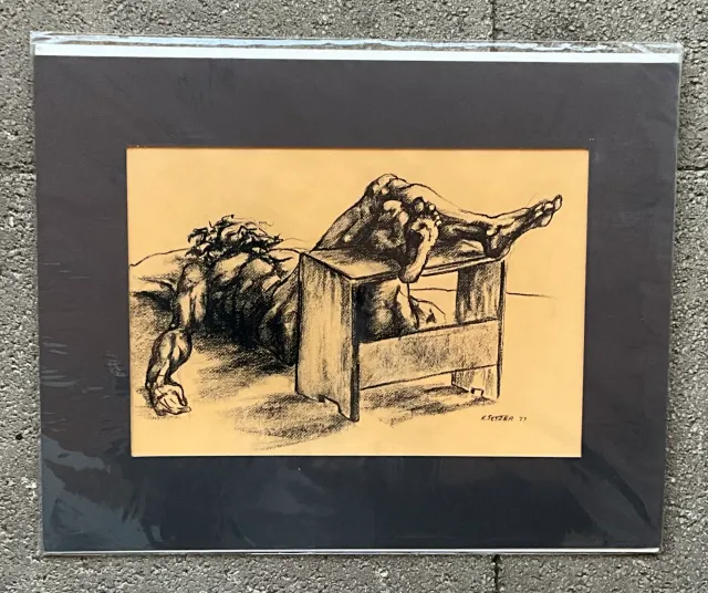 Vintage Boho Original Signed Nude Sketch - Synthetic, 20W x 15.75H — additional photo 2