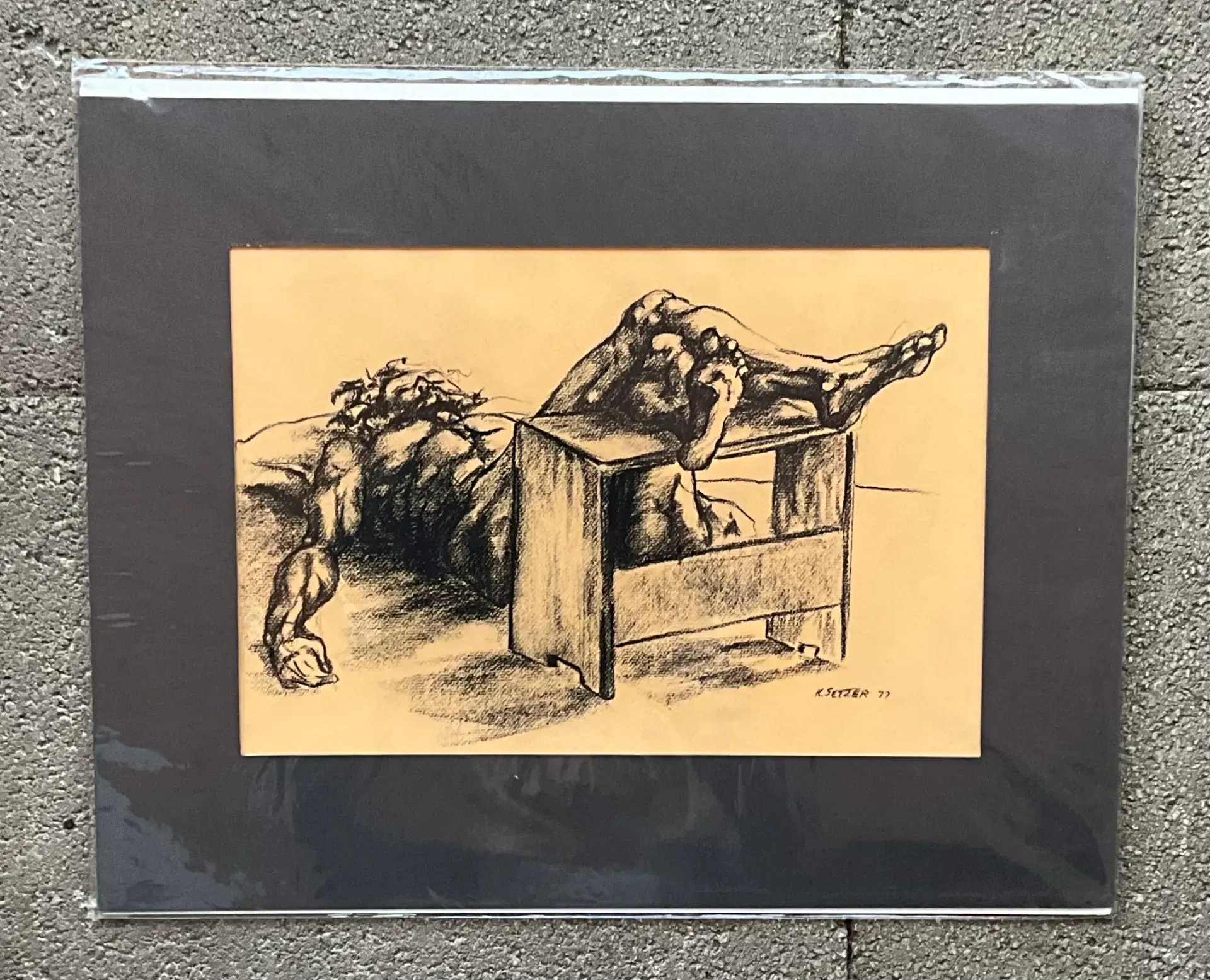 Vintage Boho Original Signed Nude Sketch - Synthetic, 20W x 15.75H — additional photo 3
