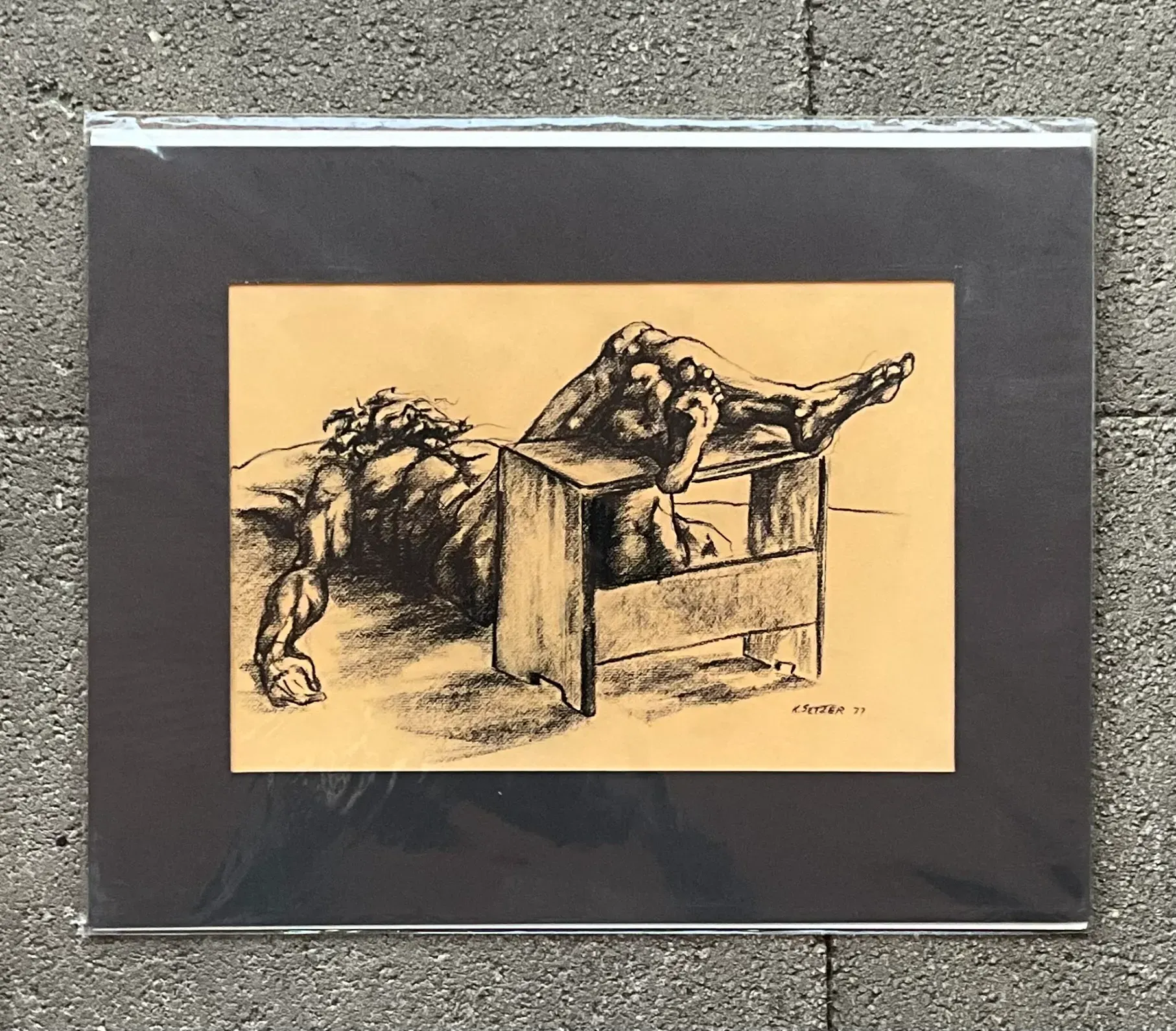 Vintage Boho Original Signed Nude Sketch - Synthetic, 20W x 15.75H — additional photo 4