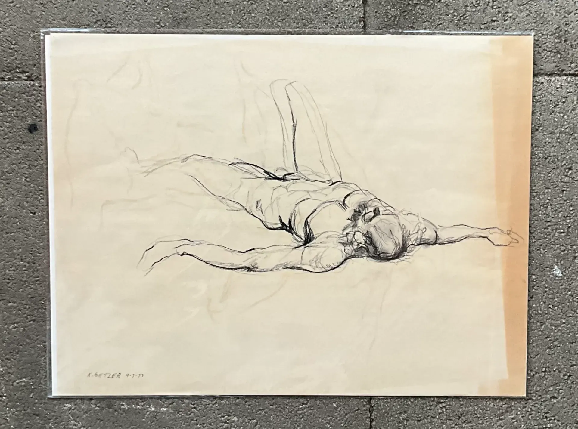 Vintage Boho Original Signed Nude Sketch - Paper, 23.5W x 18H — additional photo 6