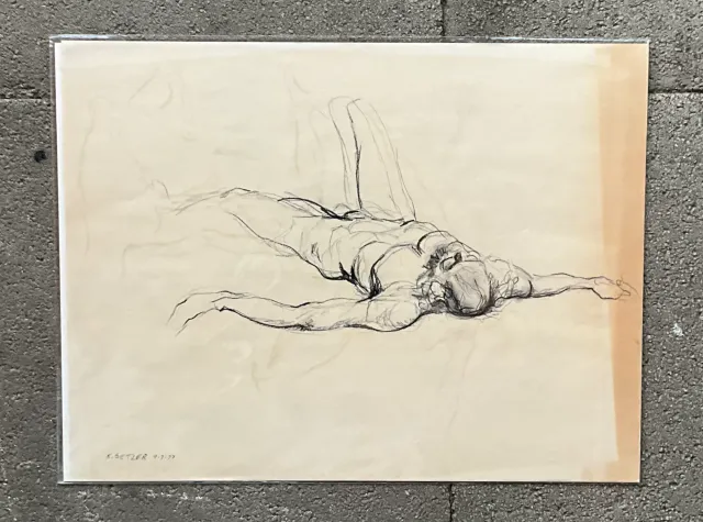 Vintage Boho Original Signed Nude Sketch - Paper, 23.5W x 18H — additional photo 6