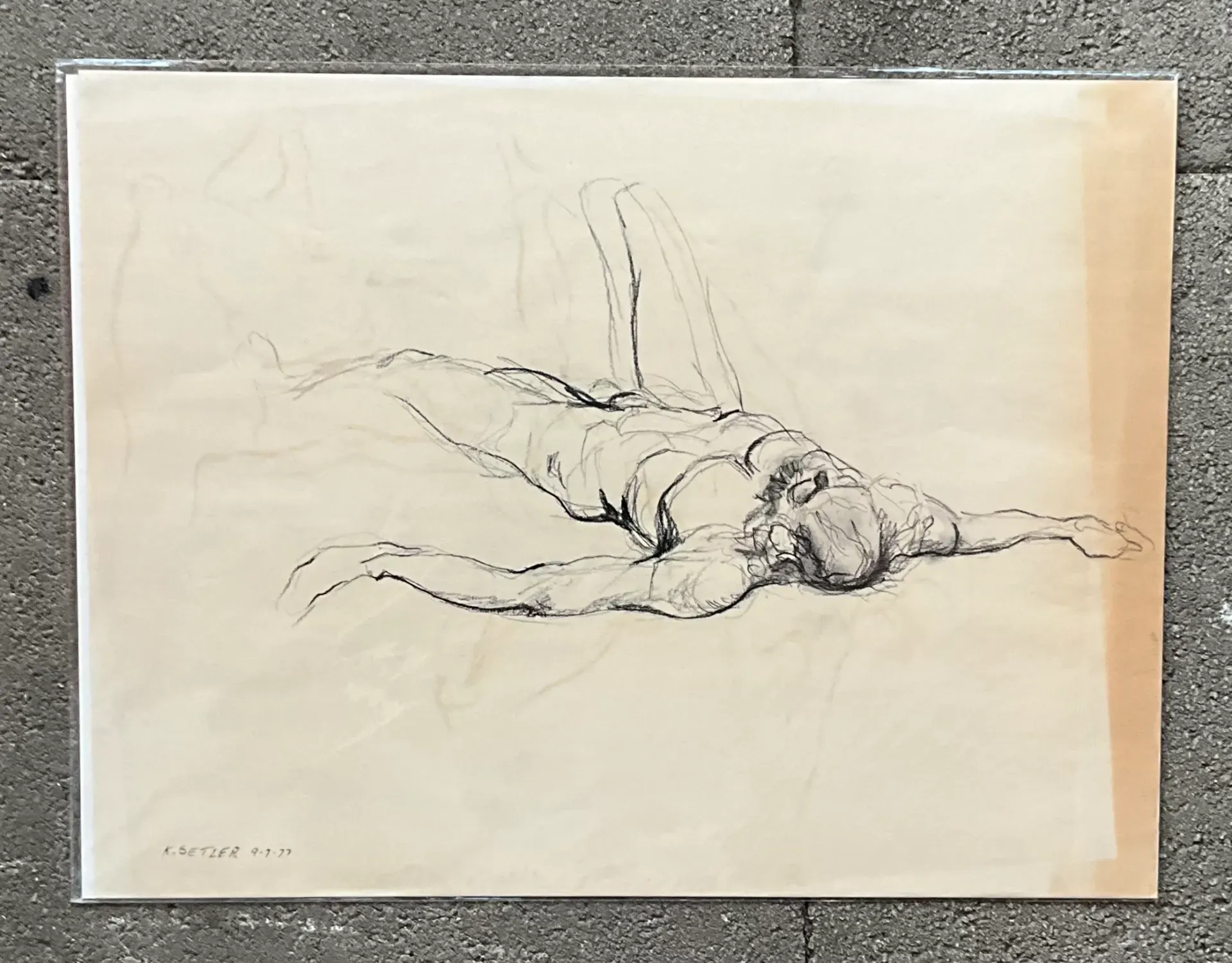 Vintage Boho Original Signed Nude Sketch - Paper, 23.5W x 18H — additional photo 2