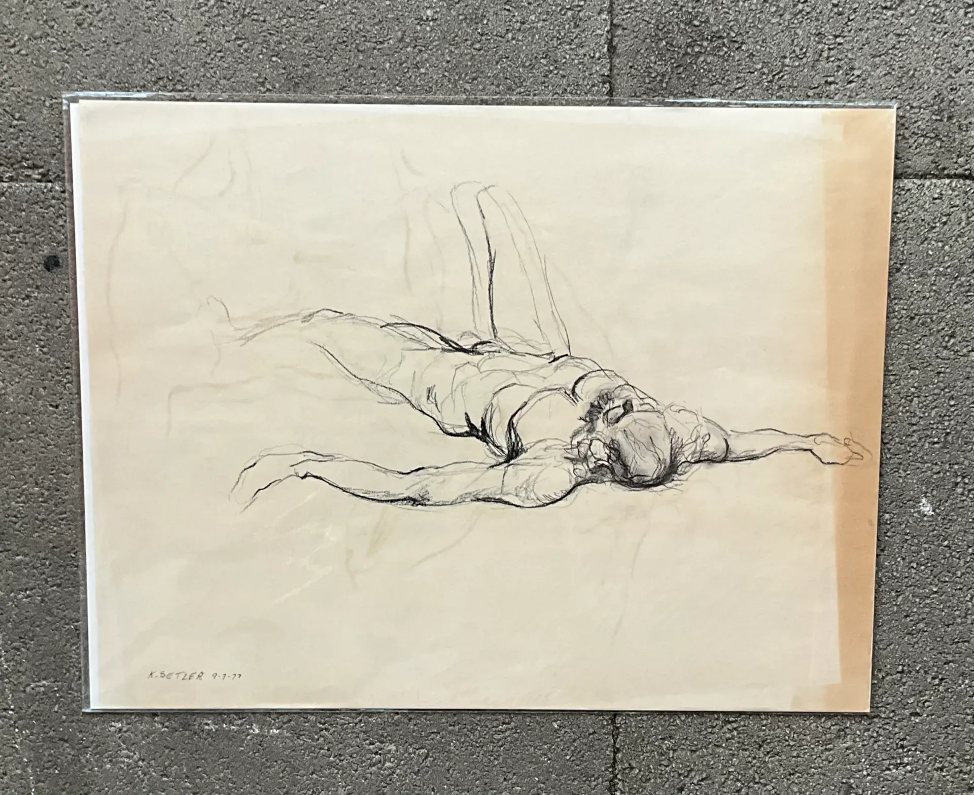 Vintage Boho Original Signed Nude Sketch - Paper, 23.5W x 18H — additional photo 3