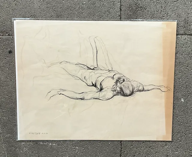 Vintage Boho Original Signed Nude Sketch - Paper, 23.5W x 18H — additional photo 3