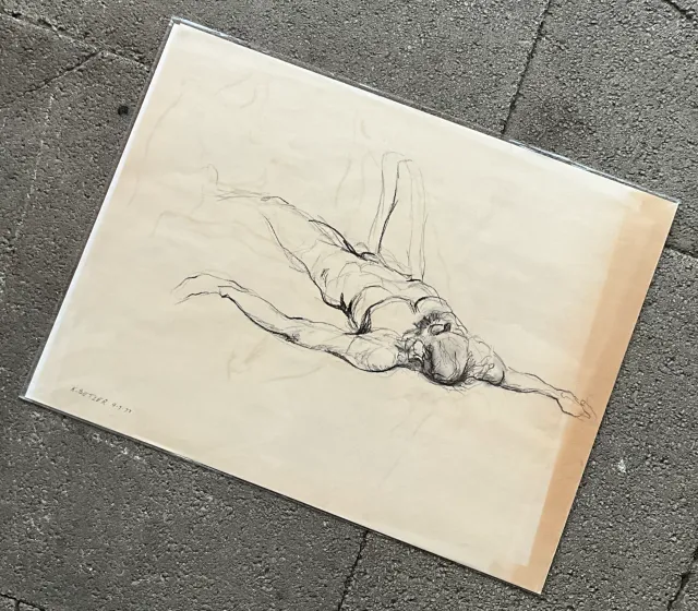 Vintage Boho Original Signed Nude Sketch - Paper, 23.5W x 18H — additional photo 4