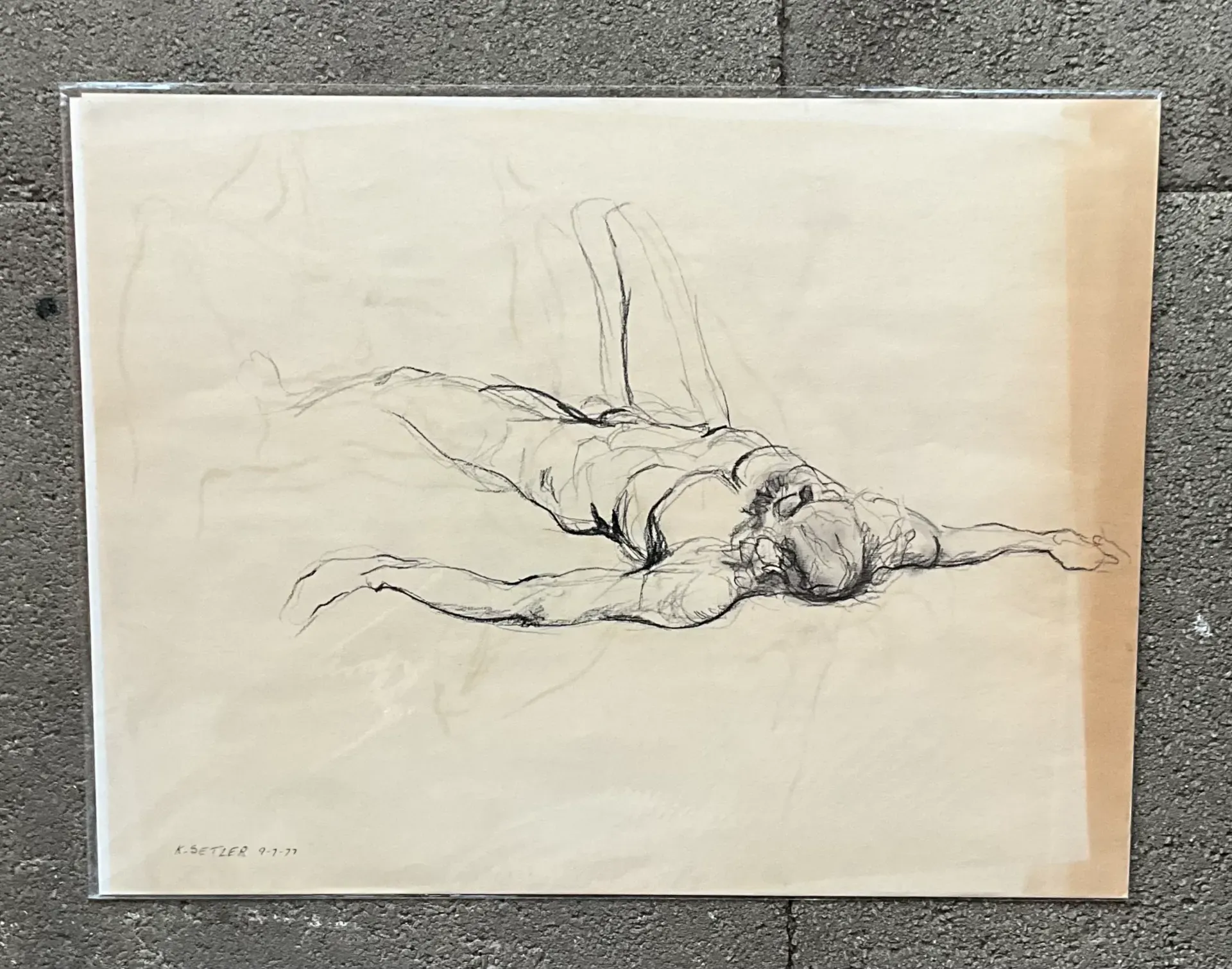 Vintage Boho Original Signed Nude Sketch - Paper, 23.5W x 18H — additional photo 5