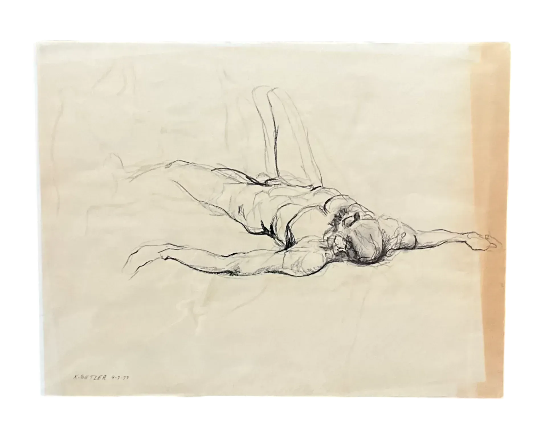 Vintage Boho Original Signed Nude Sketch - Paper, 23.5W x 18H