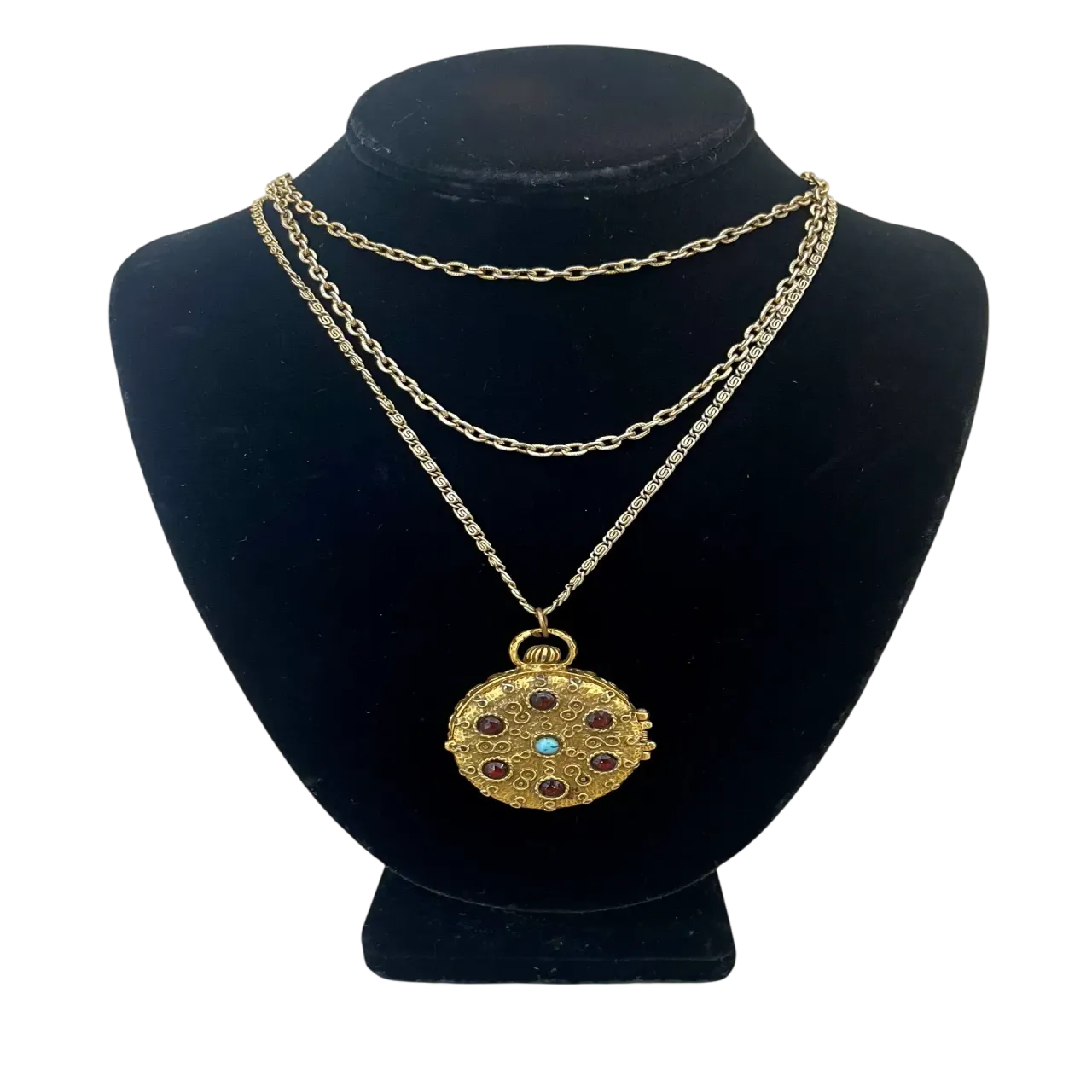 Vintage Goldette Locket/Pillbox Multi Strand Necklace