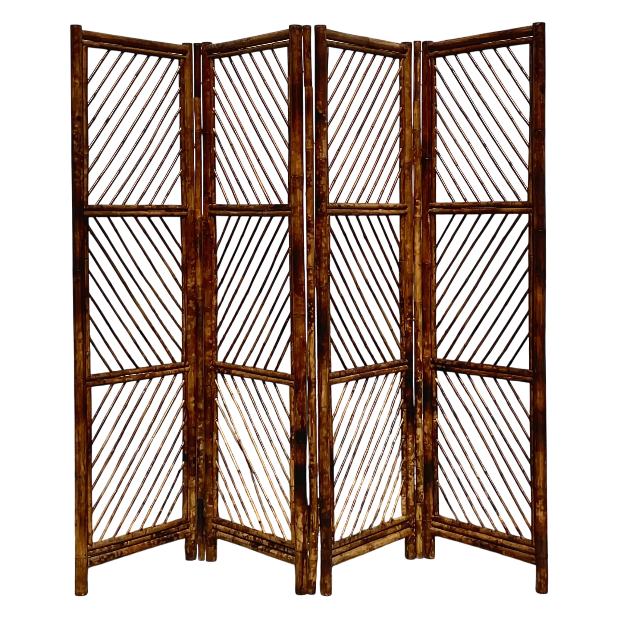 Vintage Coastal Chevron Tortoise Shell Pattern Folding Screen
