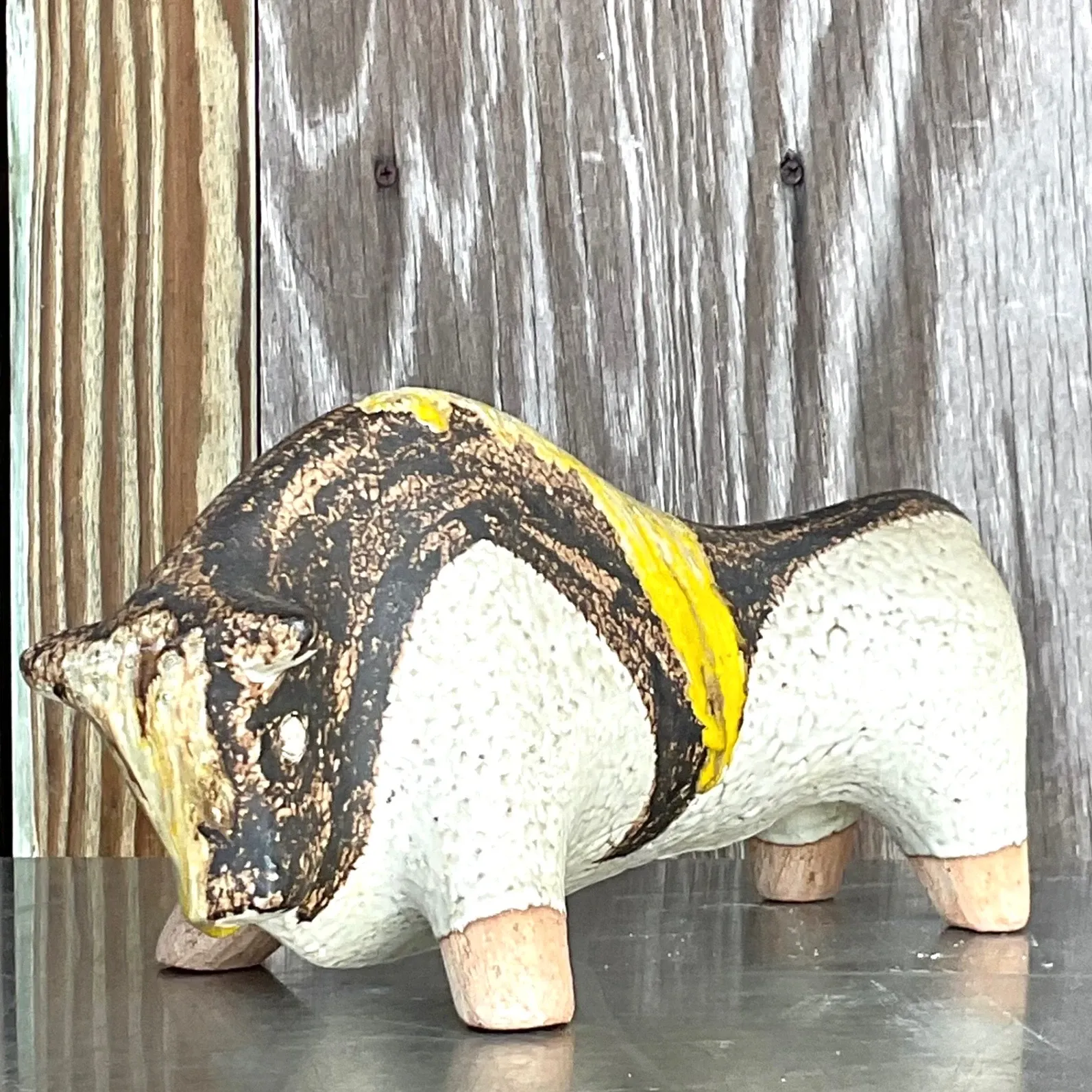 Vintage Mid 20th Century Hand Painted Ceramic Bull — additional photo 1