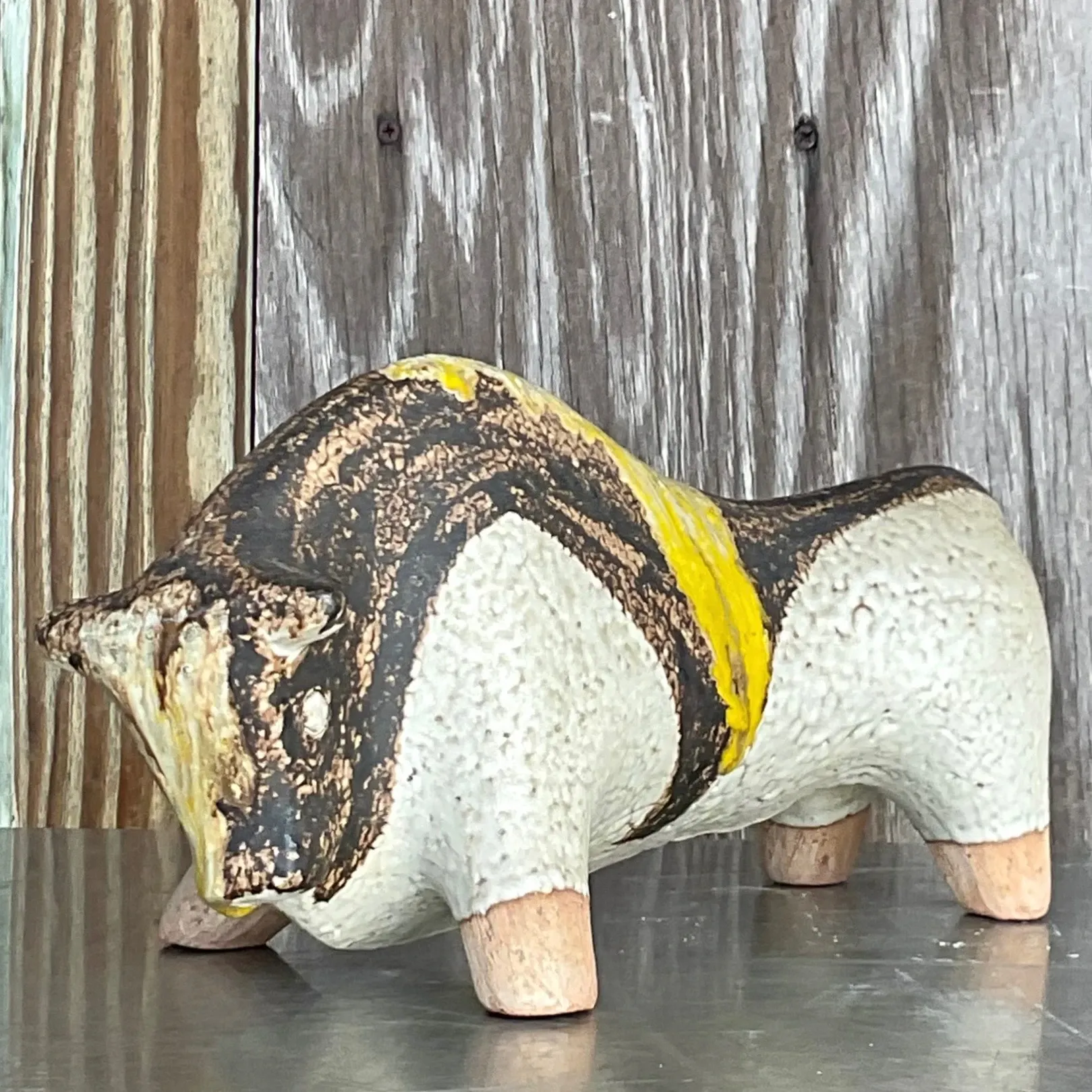 Vintage Mid 20th Century Hand Painted Ceramic Bull — additional photo 2