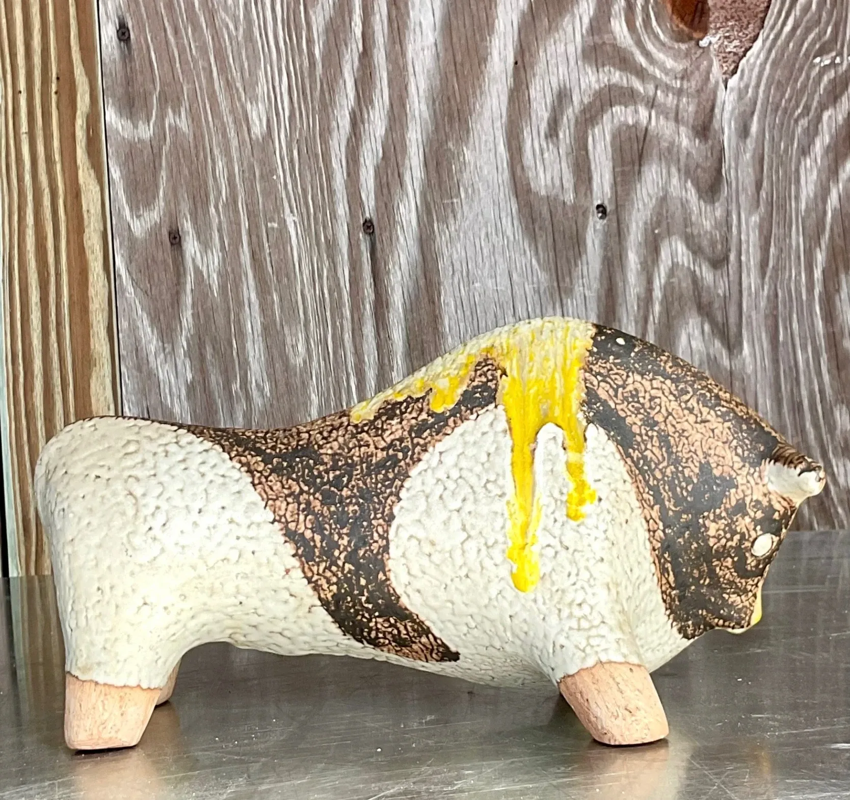 Vintage Mid 20th Century Hand Painted Ceramic Bull — additional photo 3