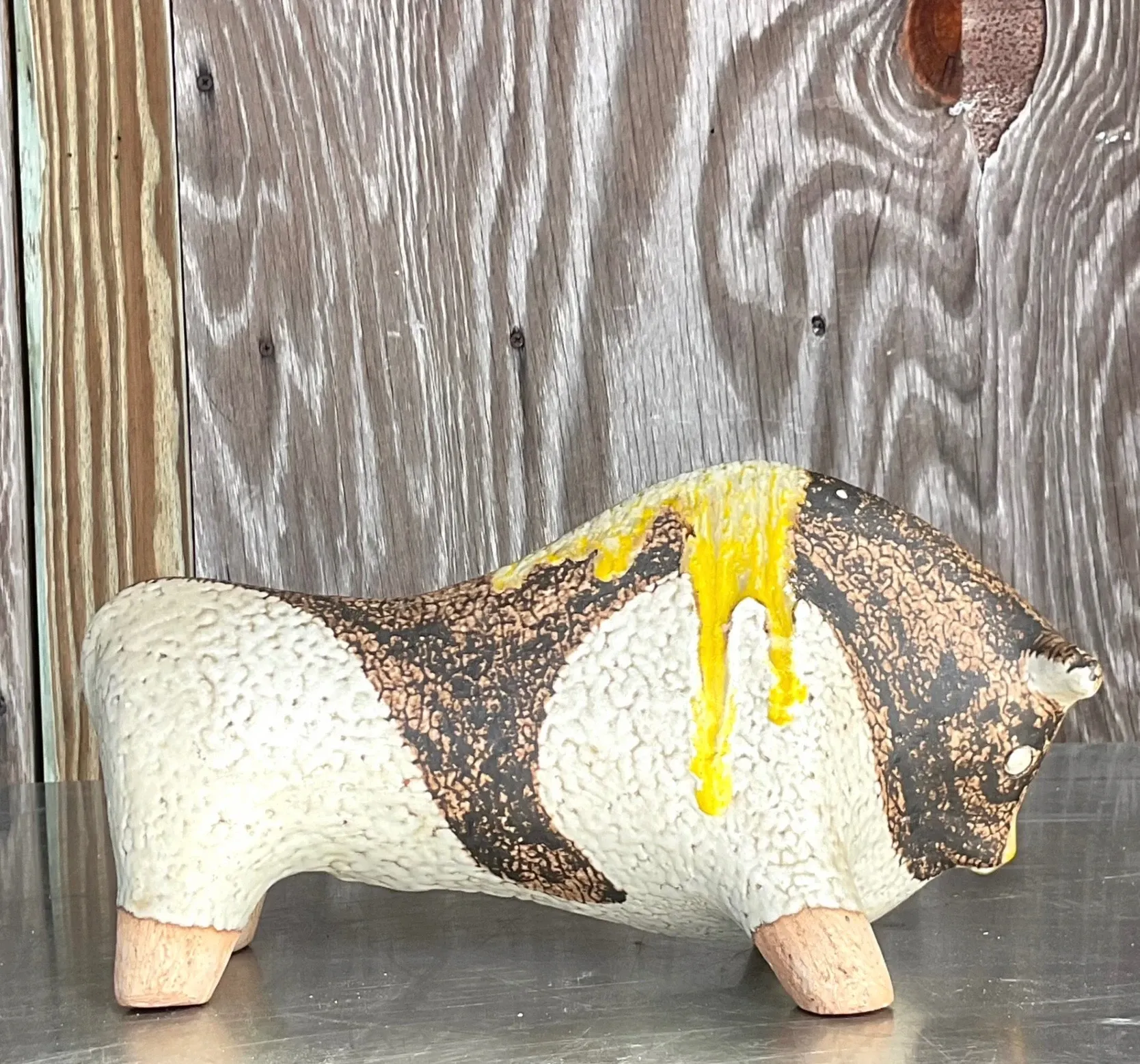 Vintage Mid 20th Century Hand Painted Ceramic Bull — additional photo 4