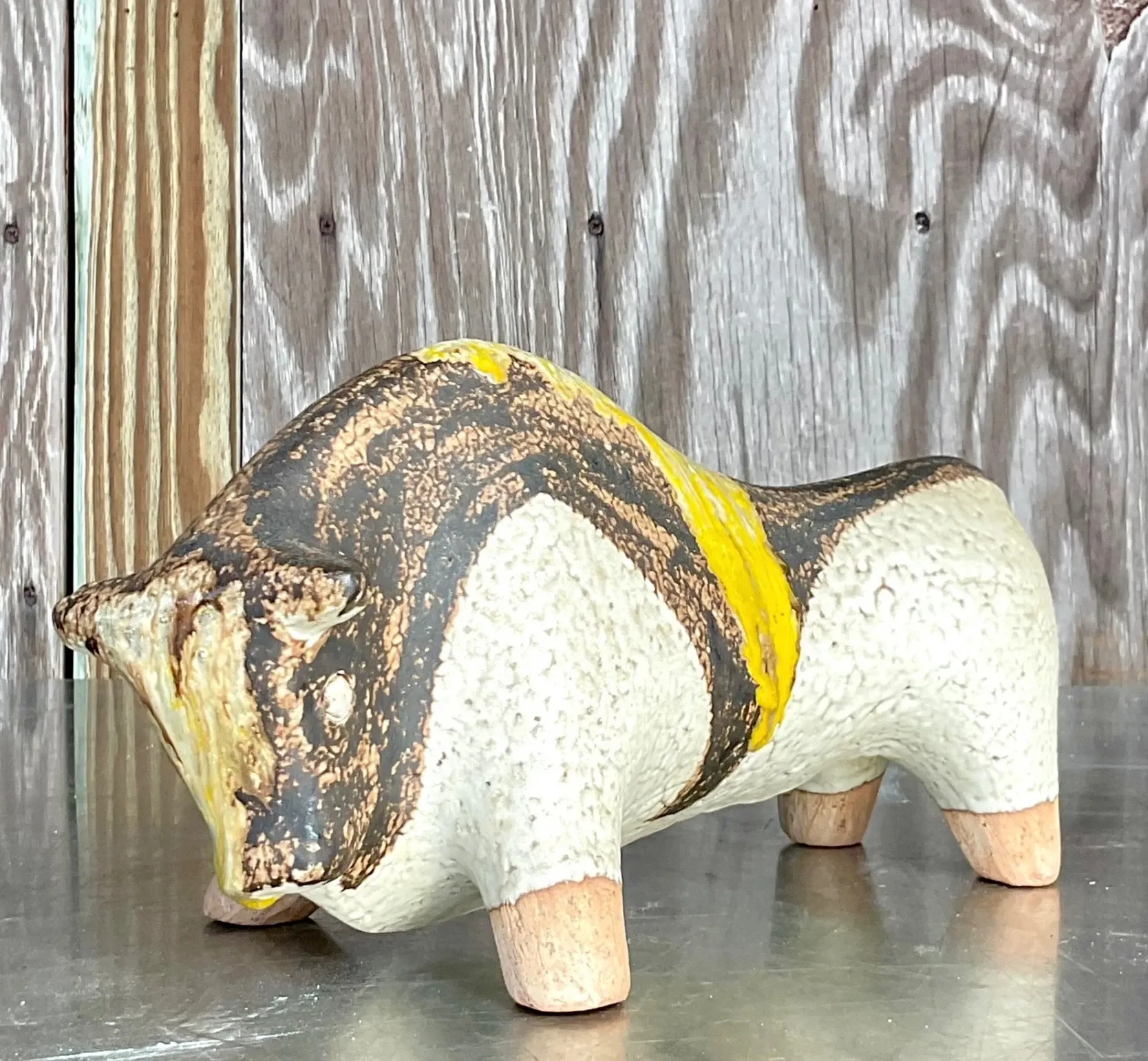 Vintage Mid 20th Century Hand Painted Ceramic Bull — additional photo 6