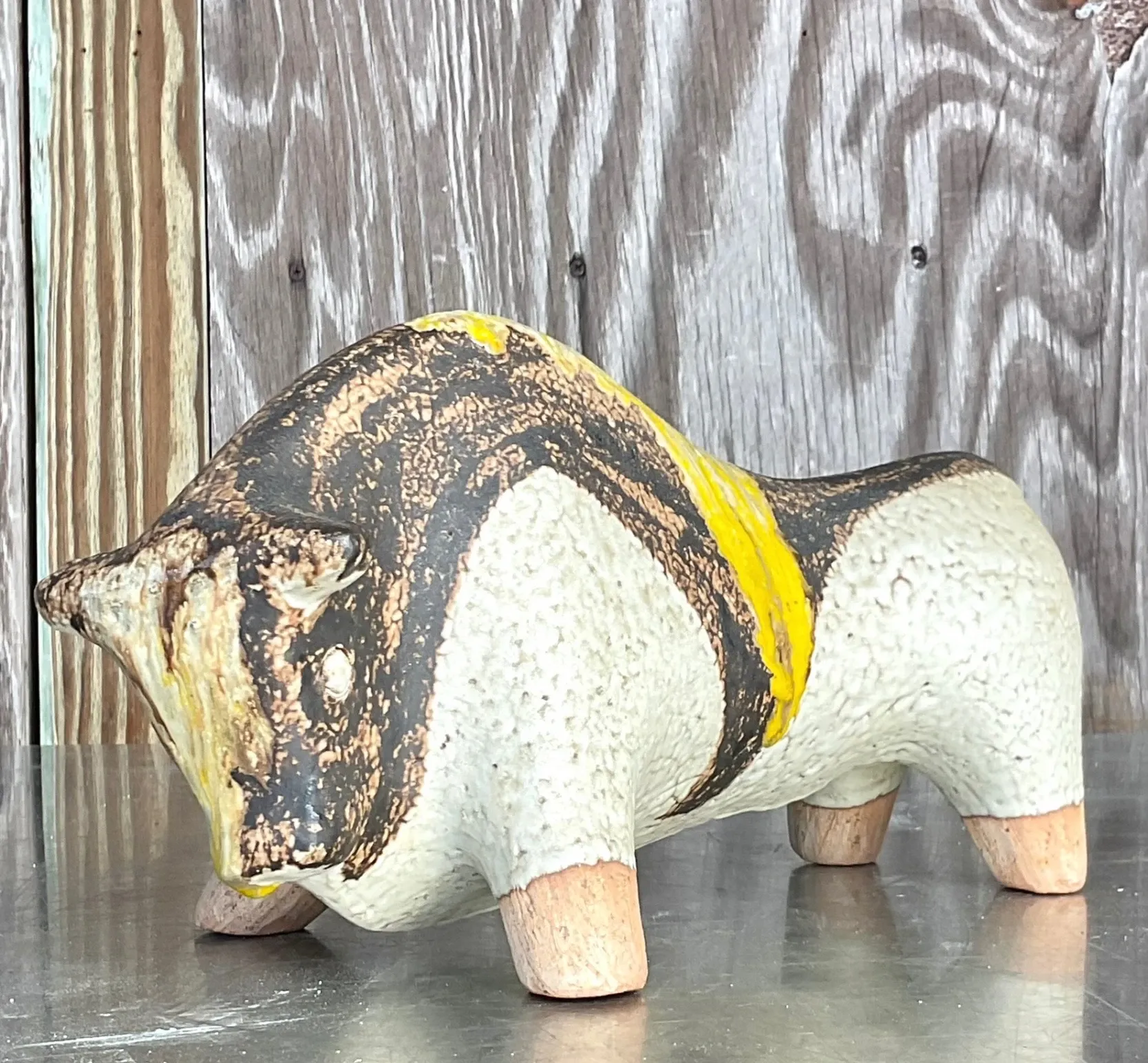 Vintage Mid 20th Century Hand Painted Ceramic Bull — additional photo 7