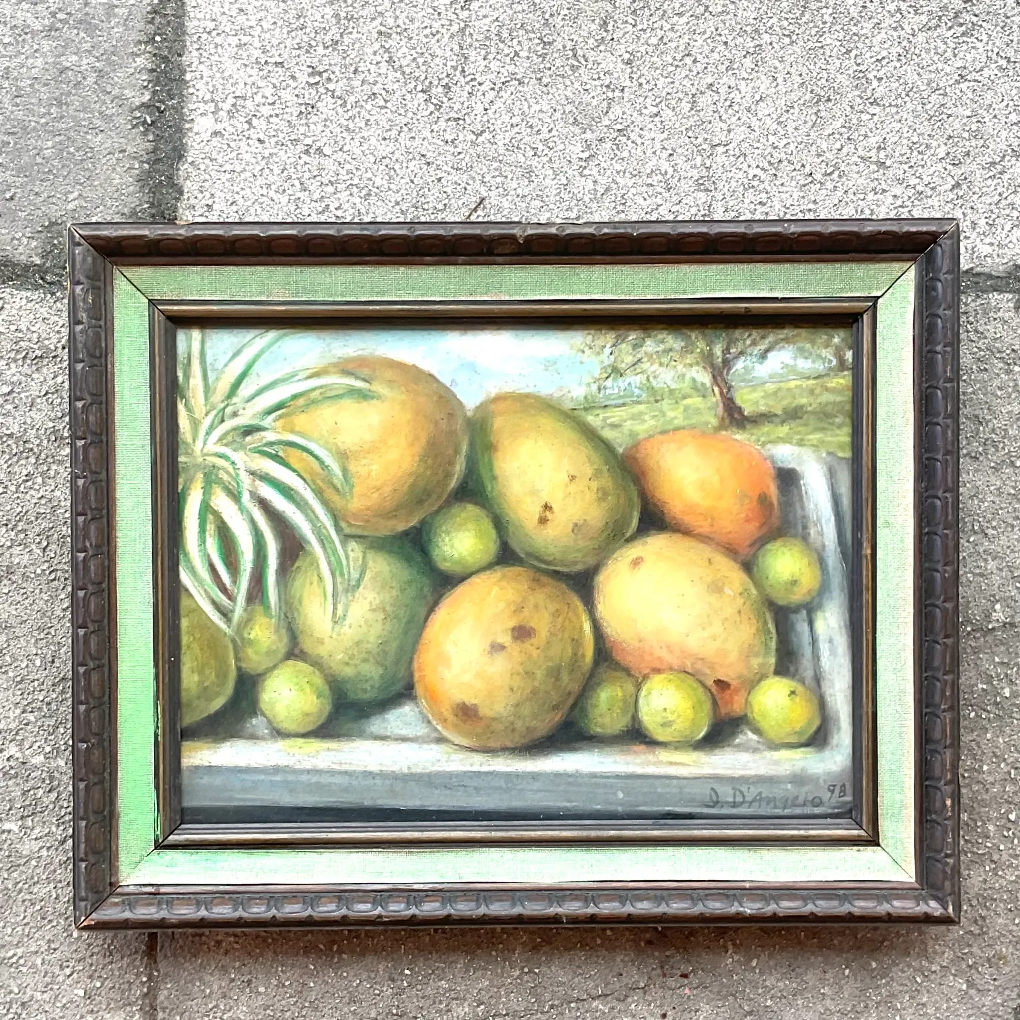 Vintage Coastal Mango Still Life Oil on Canvas Painting — additional photo 1