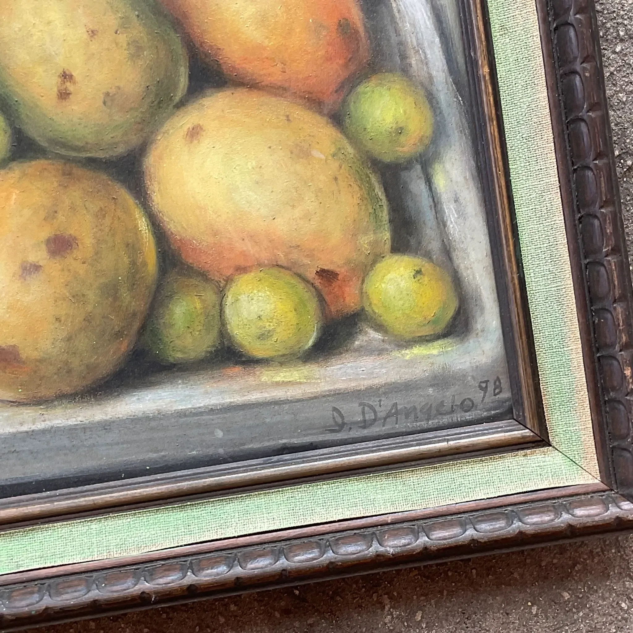 Vintage Coastal Mango Still Life Oil on Canvas Painting — additional photo 3