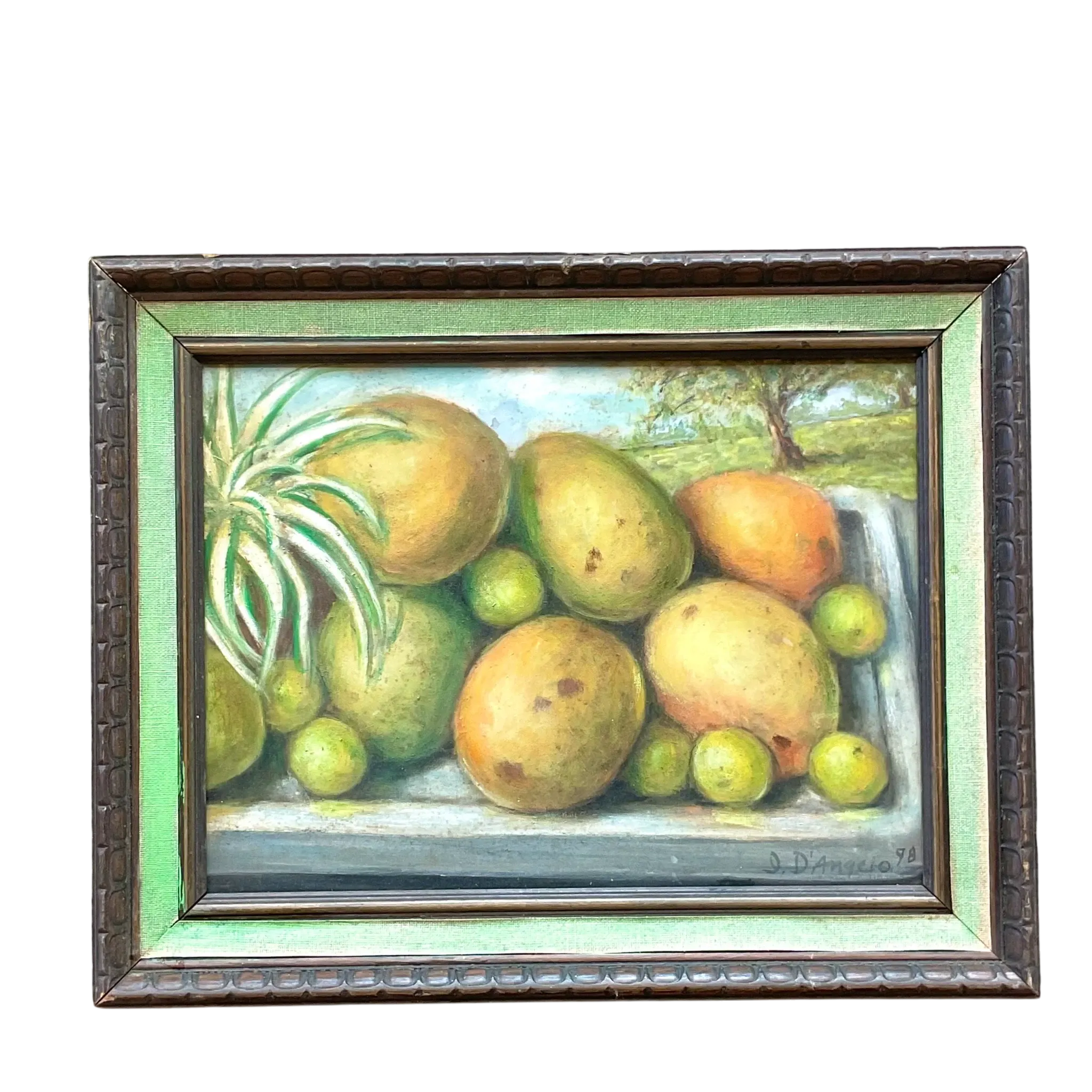 Vintage Coastal Mango Still Life Oil on Canvas Painting