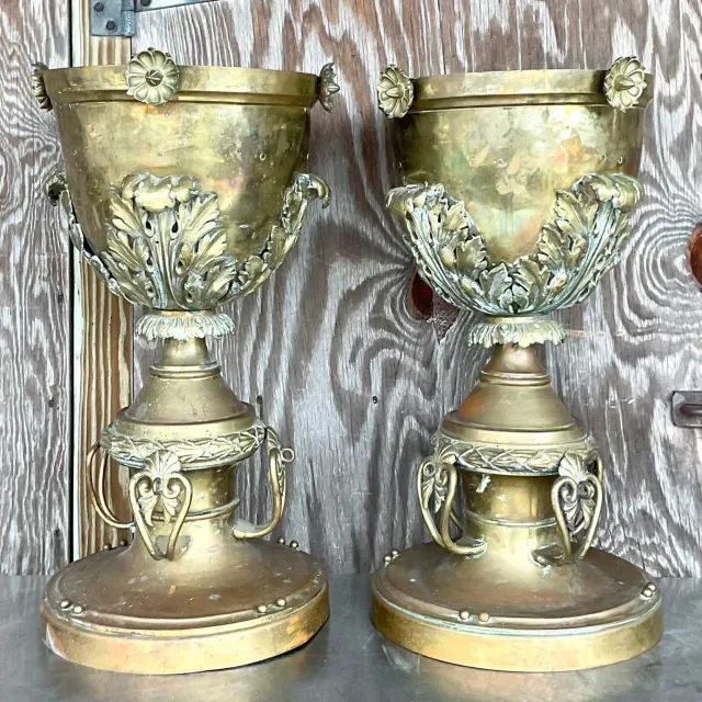 Late 19th Century Vintage Neo Classical Brass Footed Urn - a Pair — additional photo 1