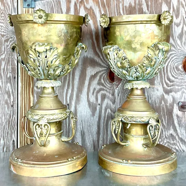 Late 19th Century Vintage Neo Classical Brass Footed Urn - a Pair — additional photo 2