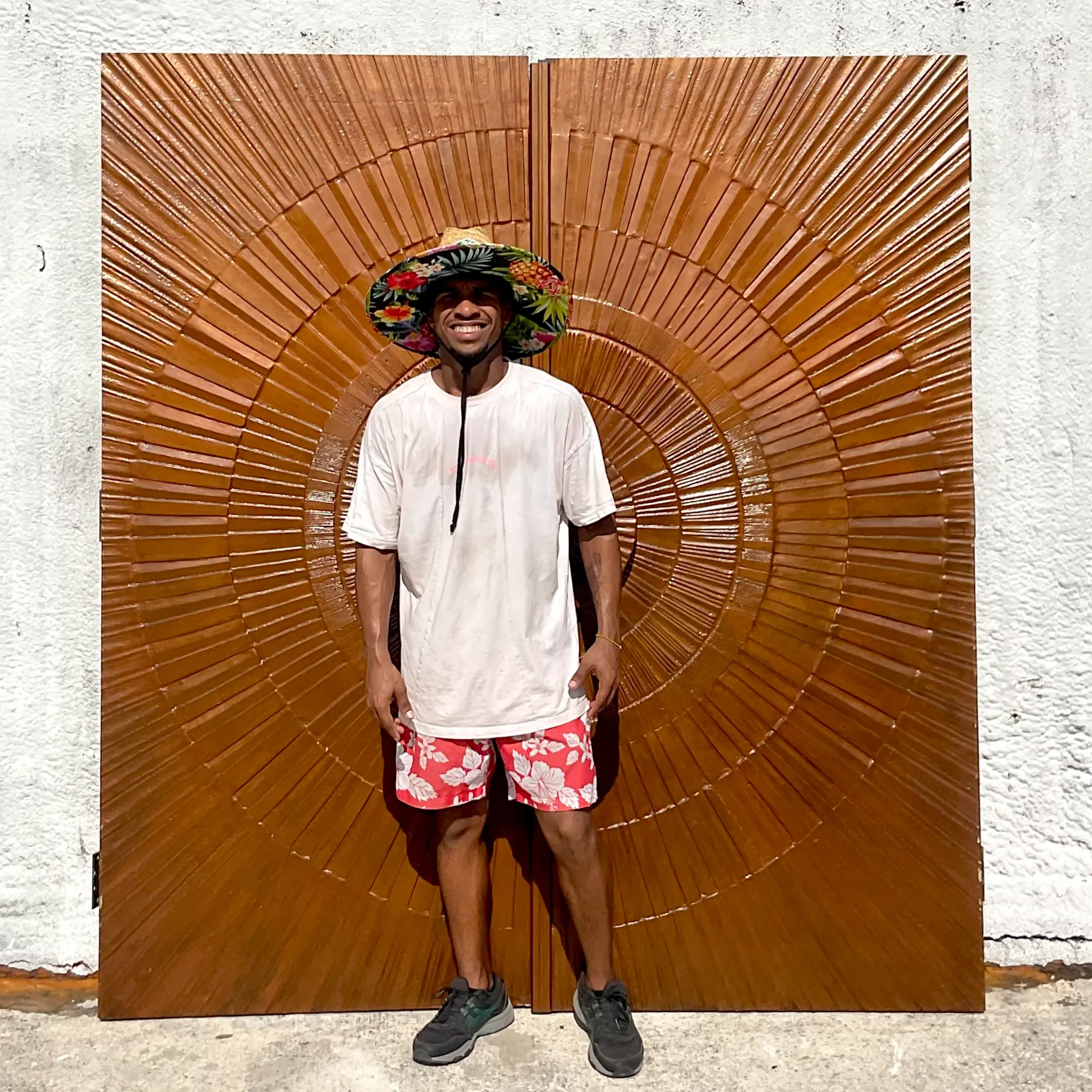 Vintage 1971 Boho “Heroic Sunburst” Bronzed Resin Over Wood Doors - a Pair — additional photo 4