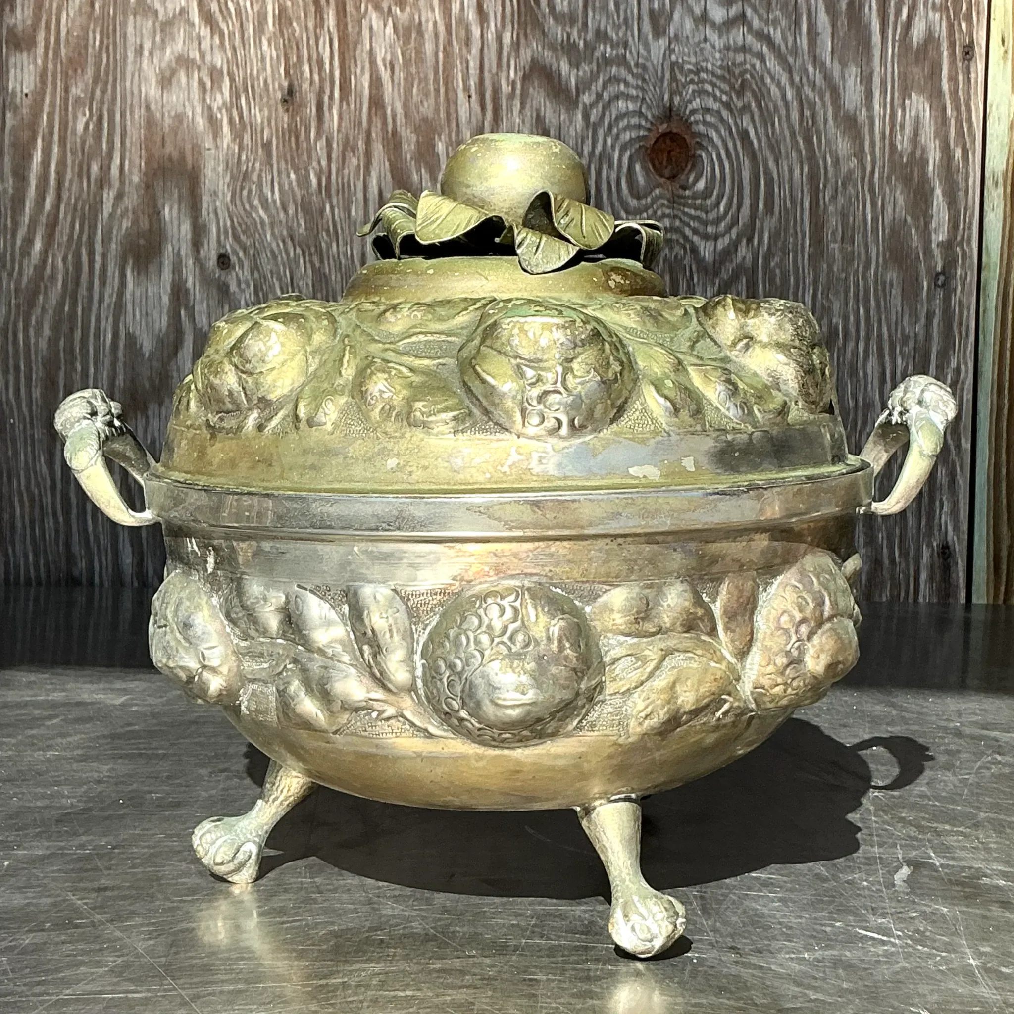 Vintage Patinated Metal Lidded Urn — additional photo 6