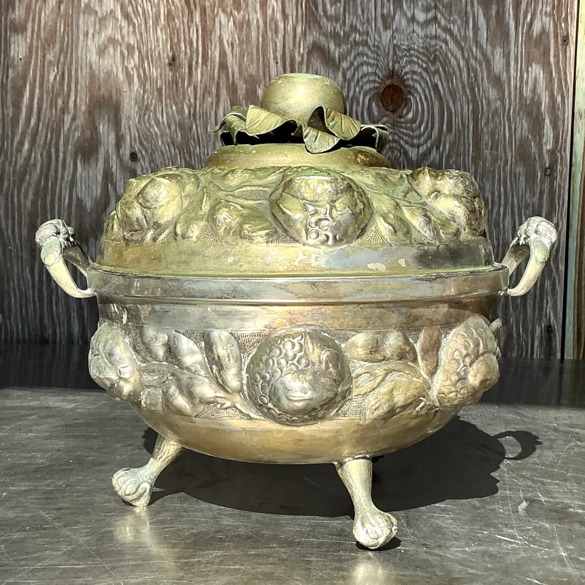 Vintage Patinated Metal Lidded Urn — additional photo 1