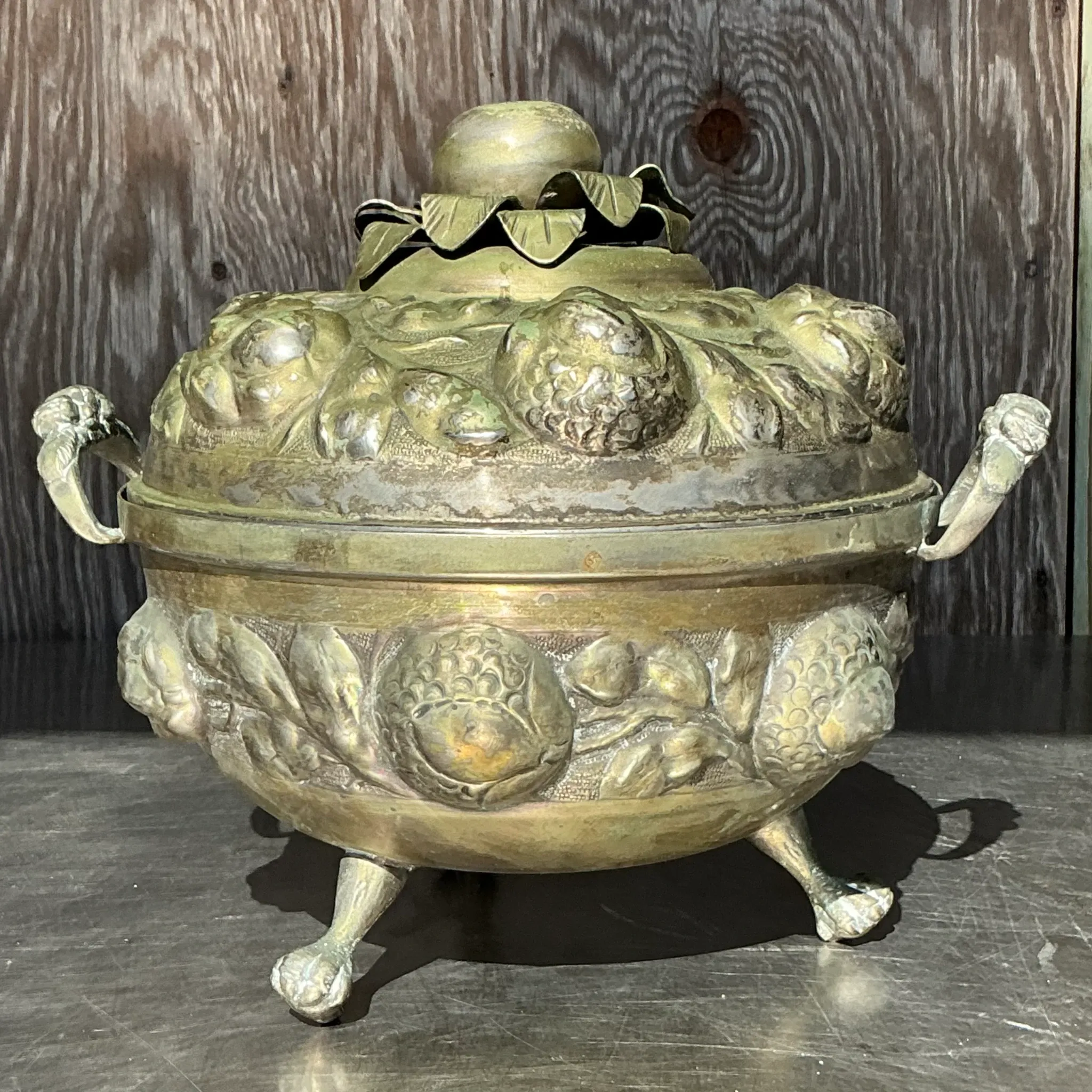 Vintage Patinated Metal Lidded Urn — additional photo 4